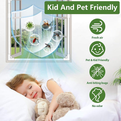 Magnetic Window Screen - Adjustable Fly Screen for Windows With Breathable, Easy Install, Adjustable, Self-Adhesive