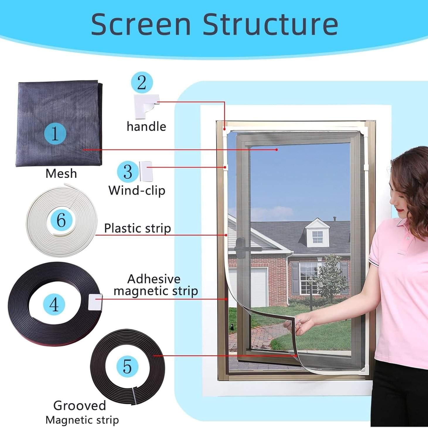 Magnetic Window Screen - Adjustable Fly Screen for Windows With Breathable, Easy Install, Adjustable, Self-Adhesive