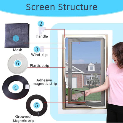 Magnetic Window Screen - Adjustable Fly Screen for Windows With Breathable, Easy Install, Adjustable, Self-Adhesive
