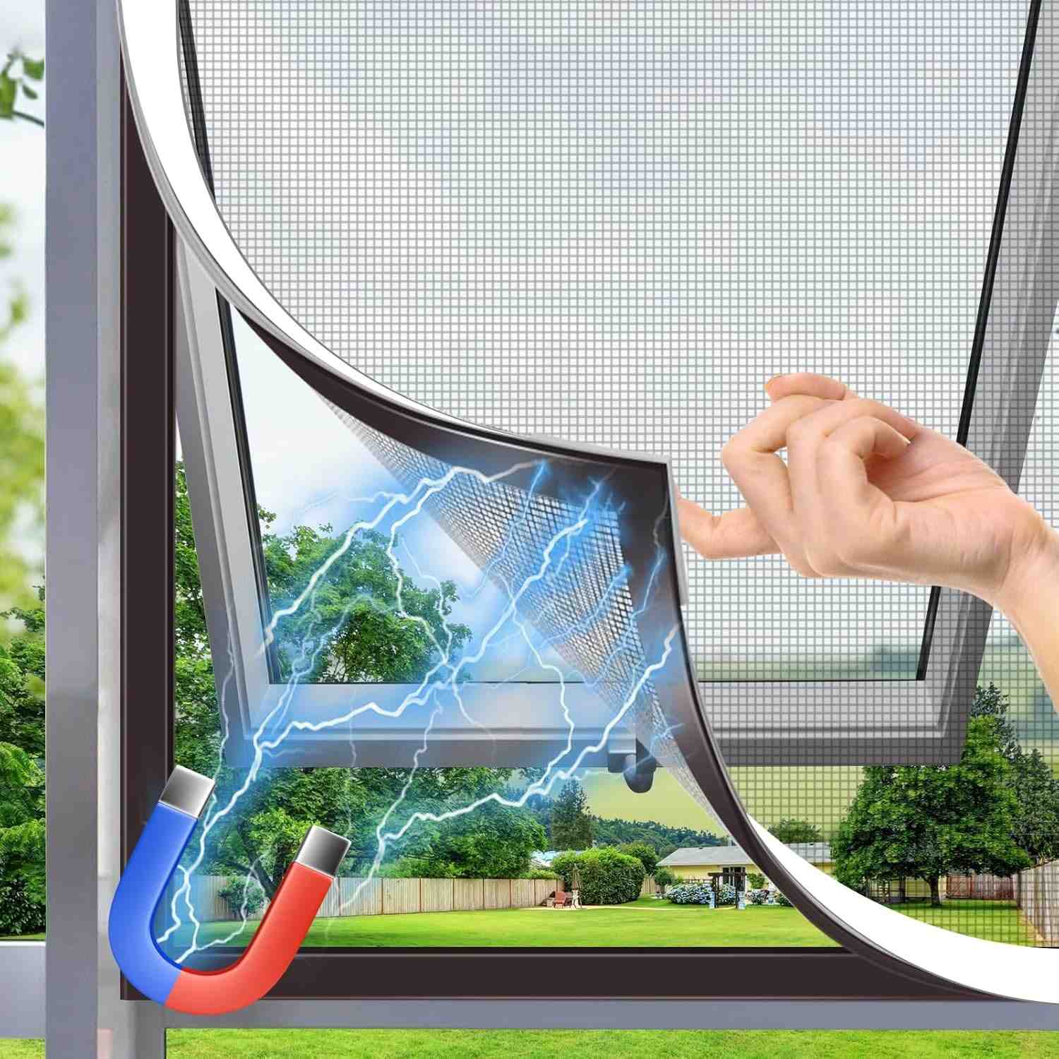 Magnetic Window Screen - Adjustable Fly Screen for Windows With Breathable, Easy Install, Adjustable, Self-Adhesive