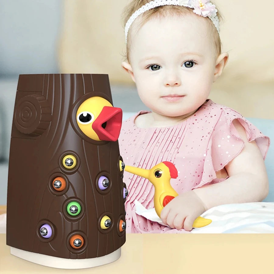Magnetic Woodpecker Catching Game with Educational Toy with Colorful Worms, Safe for  Ages 1+