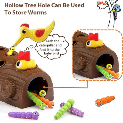Magnetic Woodpecker Catching Game with Educational Toy with Colorful Worms, Safe for  Ages 1+