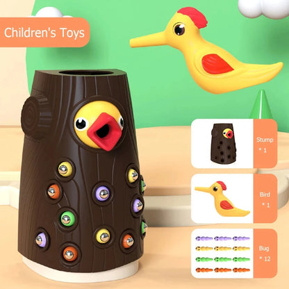 Magnetic Woodpecker Catching Game with Educational Toy with Colorful Worms, Safe for  Ages 1+