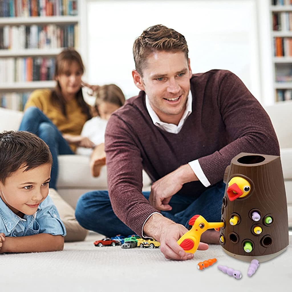 Magnetic Woodpecker Catching Game with Educational Toy with Colorful Worms, Safe for  Ages 1+