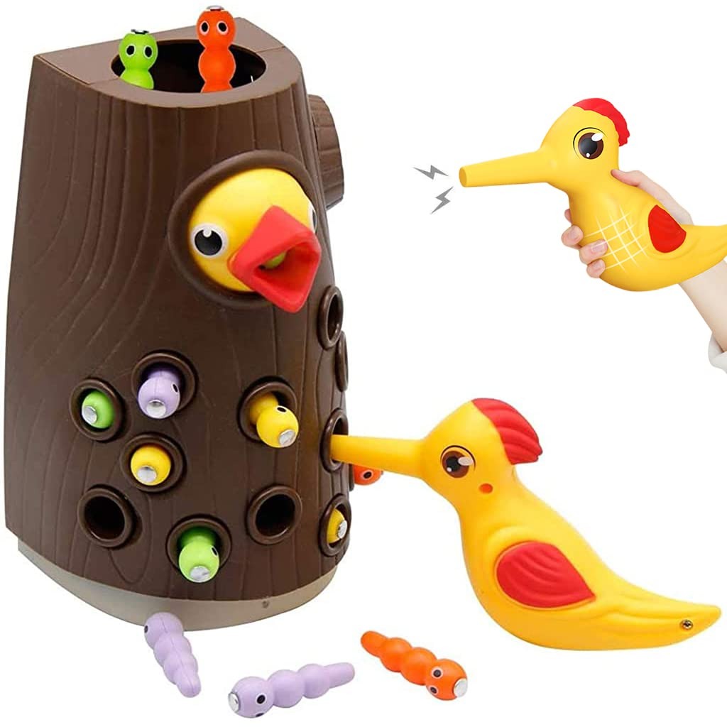 Magnetic Woodpecker Catching Game with Educational Toy with Colorful Worms, Safe for  Ages 1+