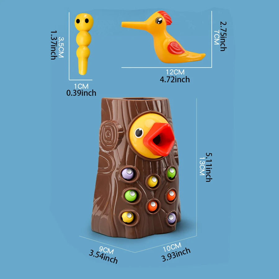 Magnetic Woodpecker Catching Game with Educational Toy with Colorful Worms, Safe for  Ages 1+