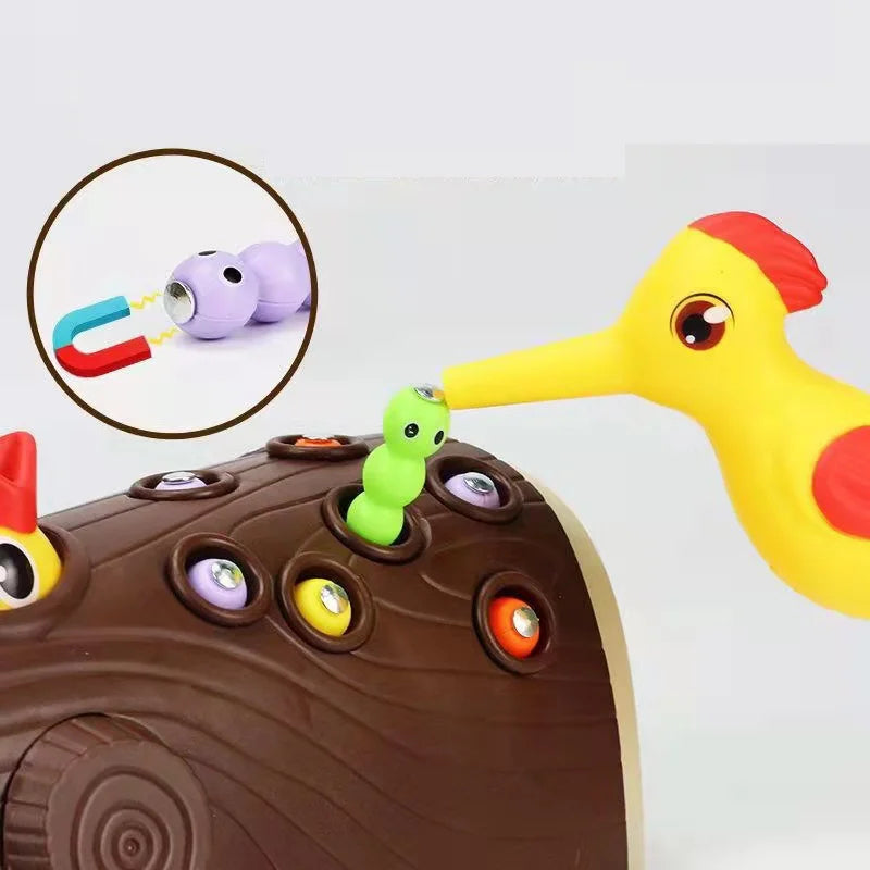 Magnetic Woodpecker Catching Game with Educational Toy with Colorful Worms, Safe for  Ages 1+