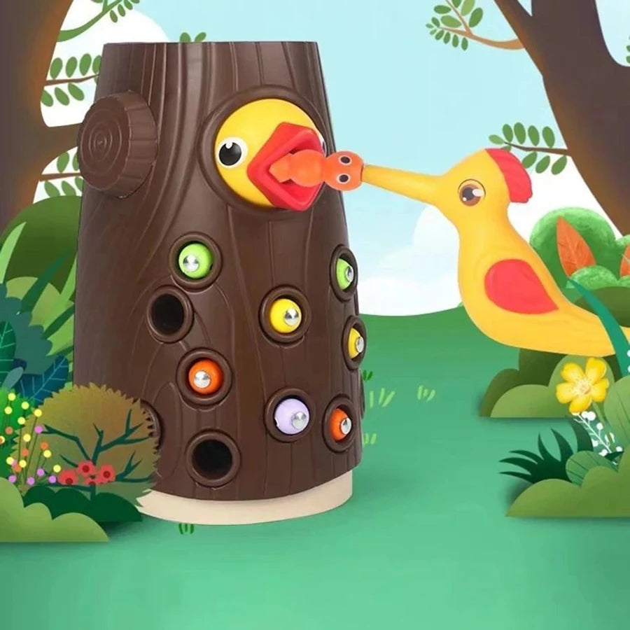 Magnetic Woodpecker Catching Game with Educational Toy with Colorful Worms, Safe for  Ages 1+