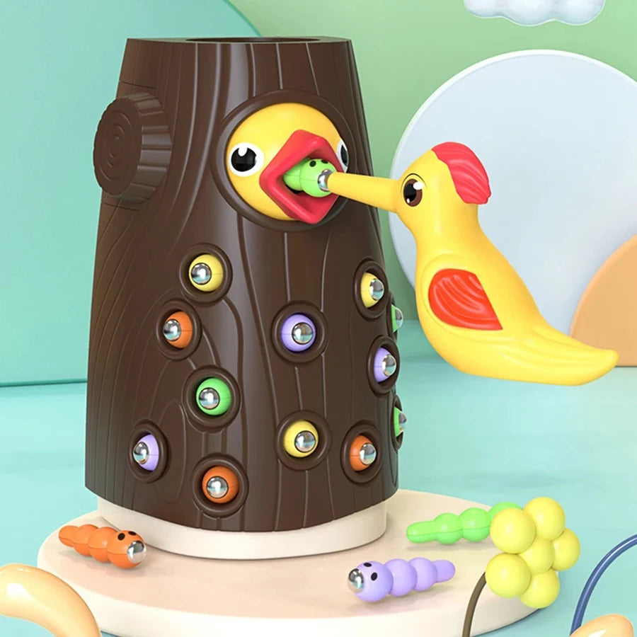 Magnetic Woodpecker Catching Game with Educational Toy with Colorful Worms, Safe for  Ages 1+