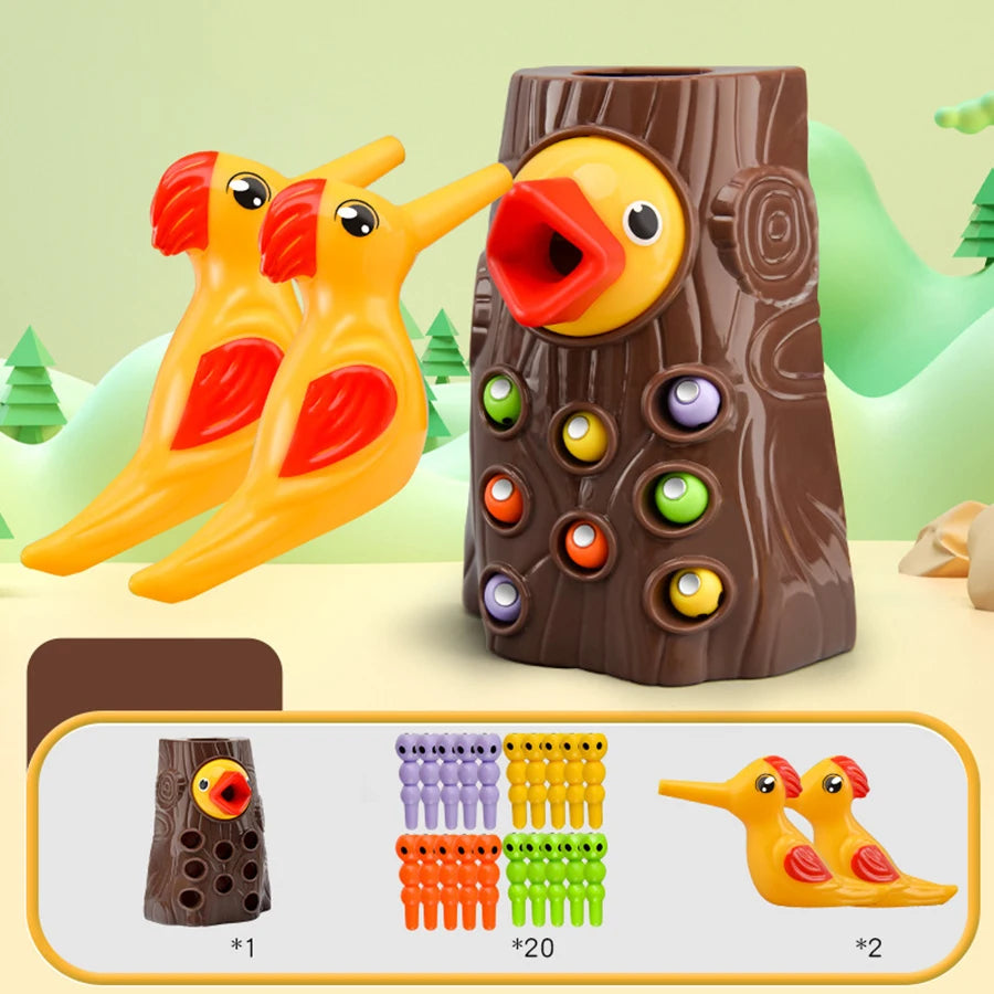 Magnetic Woodpecker Catching Game with Educational Toy with Colorful Worms, Safe for  Ages 1+