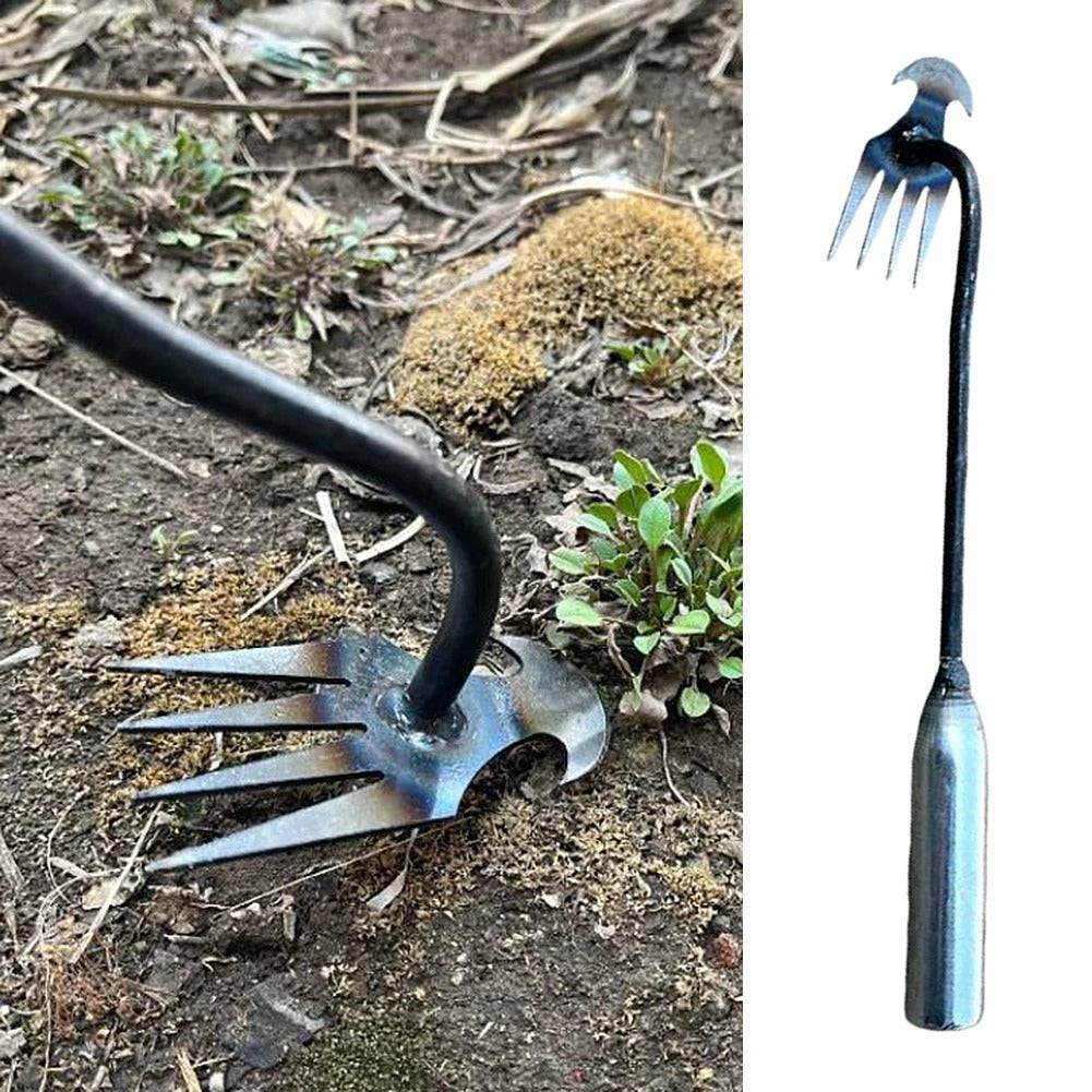 Manganese Steel V-Fork Garden Weeder Tool with Handle