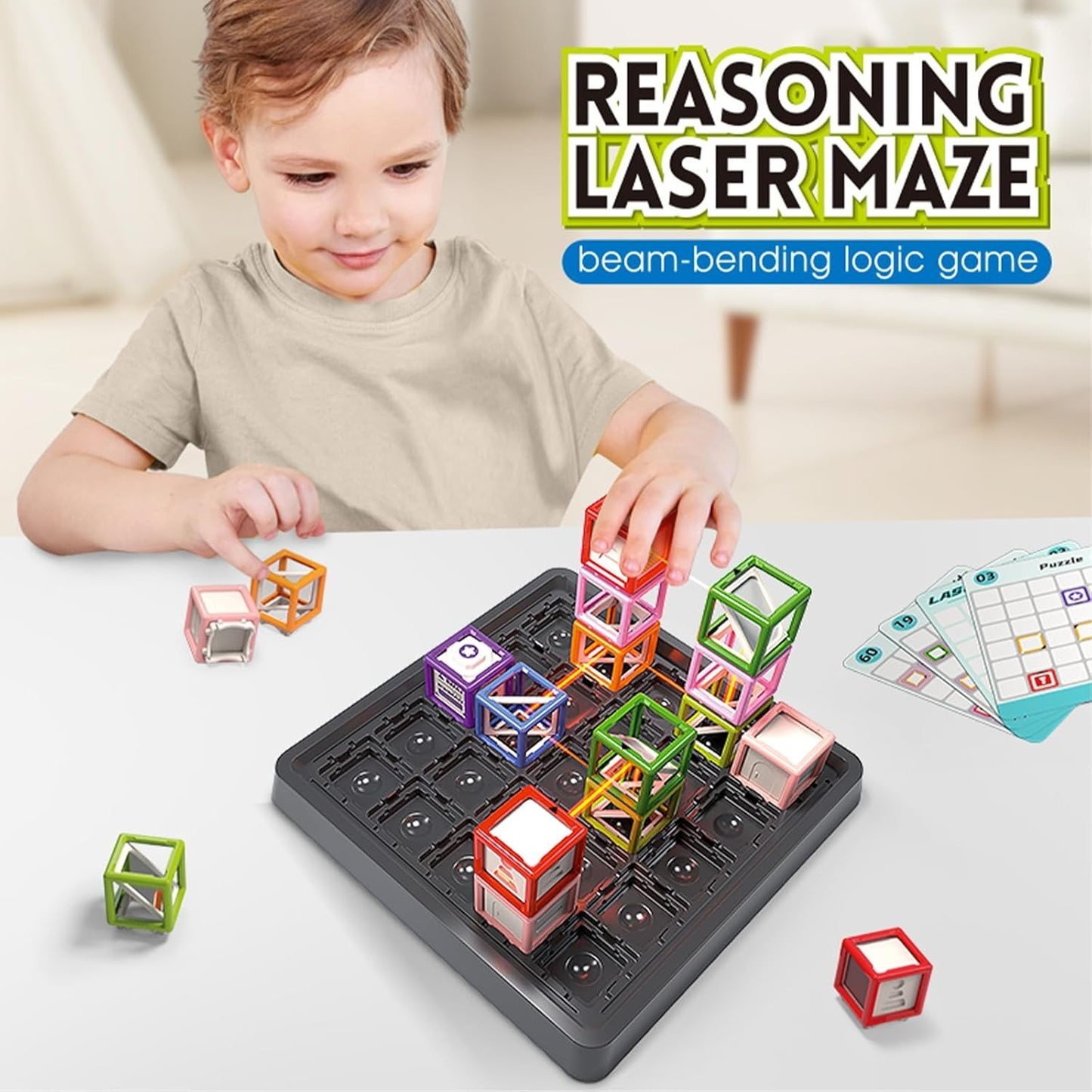 Maze Stacking Educational Toy with 60 Challenge Cards Included, Light-Up Target Cube,Safe for Ages 7+