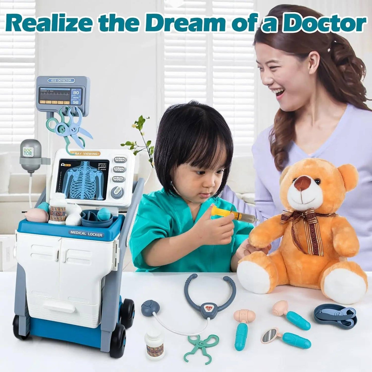 Medical Playset for Kids – Develop Caring & Empathy Skills with Sound, Rolling Cart, Safe for Ages 3+