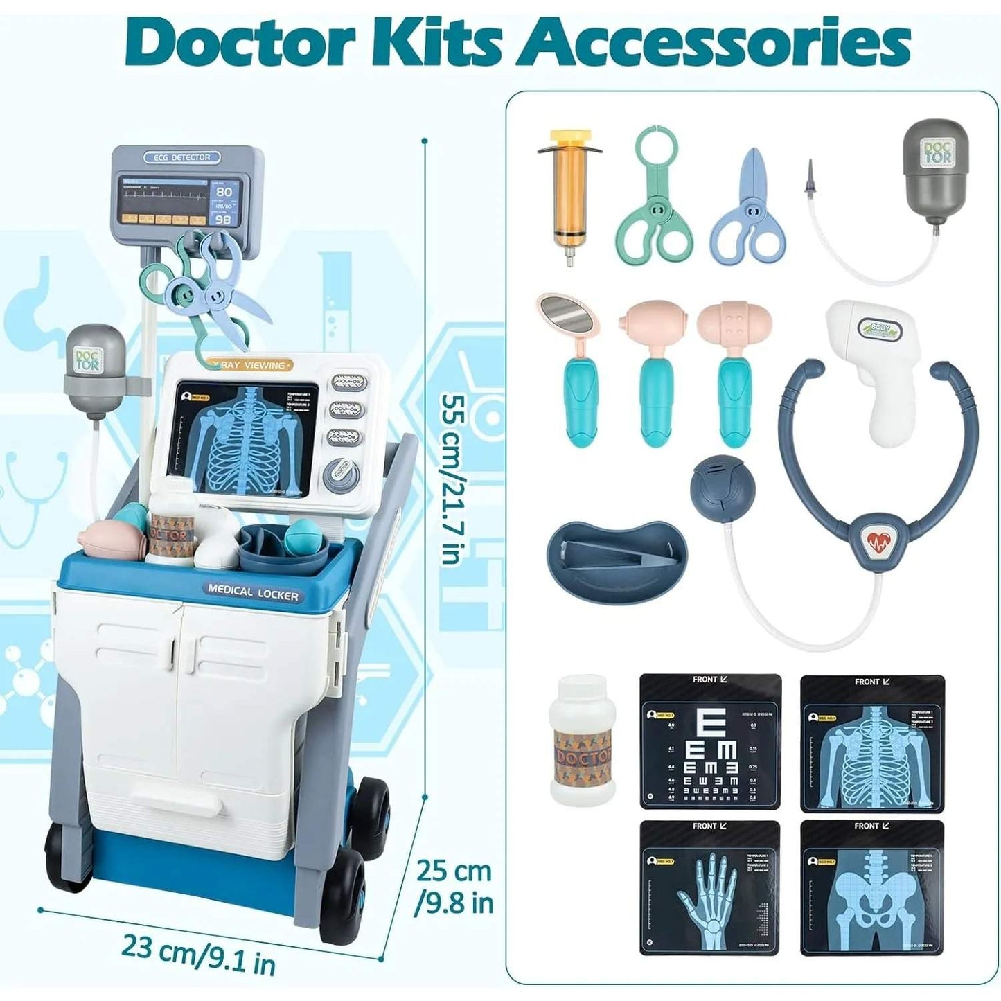 Medical Playset for Kids – Develop Caring & Empathy Skills with Sound, Rolling Cart, Safe for Ages 3+