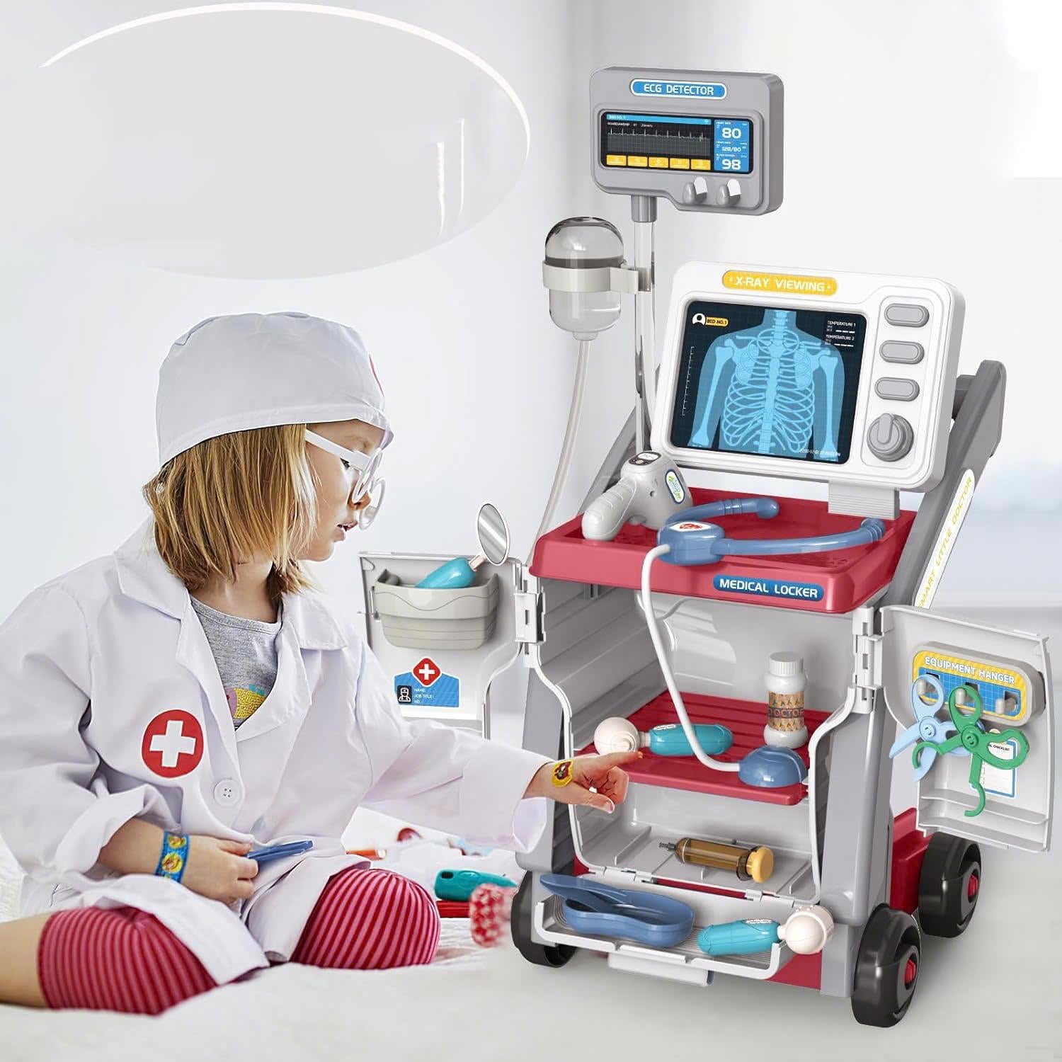 Medical Playset for Kids – Develop Caring & Empathy Skills with Sound, Rolling Cart, Safe for Ages 3+