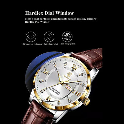 Men’s Stainless Steel Analog Watch - Luxury Waterproof Leather Quartz Timepiece