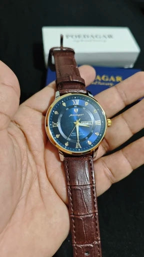 Men’s Stainless Steel Analog Watch - Luxury Waterproof Leather Quartz Timepiece