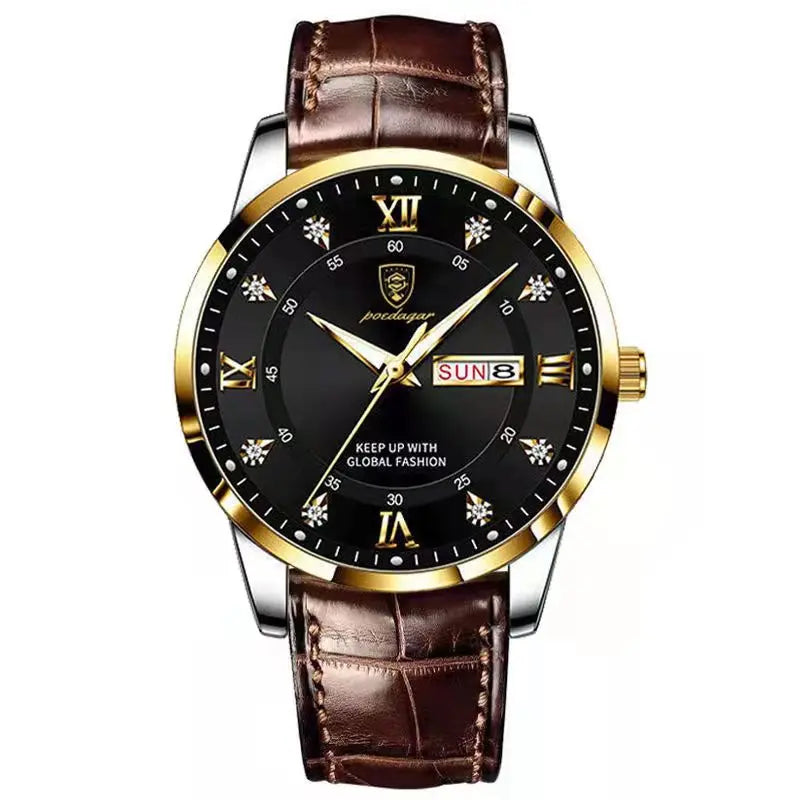 Men’s Stainless Steel Analog Watch - Luxury Waterproof Leather Quartz Timepiece