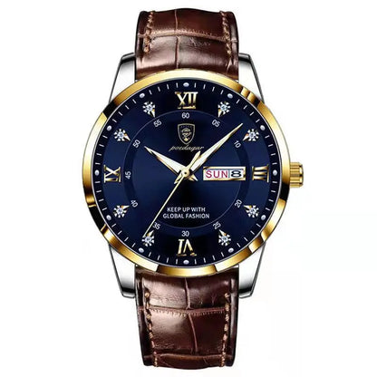 Men’s Stainless Steel Analog Watch - Luxury Waterproof Leather Quartz Timepiece