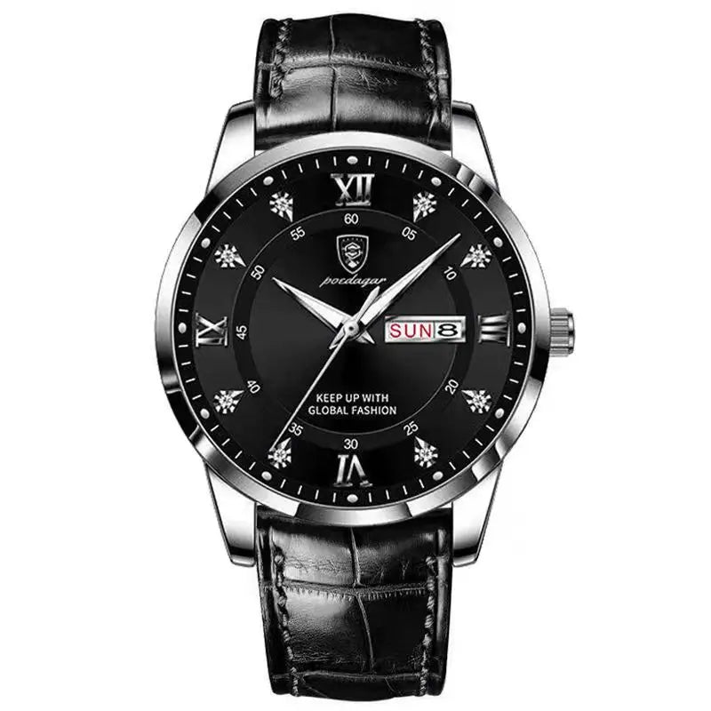 Men’s Stainless Steel Analog Watch - Luxury Waterproof Leather Quartz Timepiece