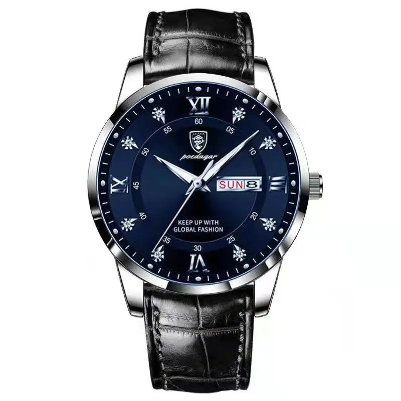 Men’s Stainless Steel Analog Watch - Luxury Waterproof Leather Quartz Timepiece