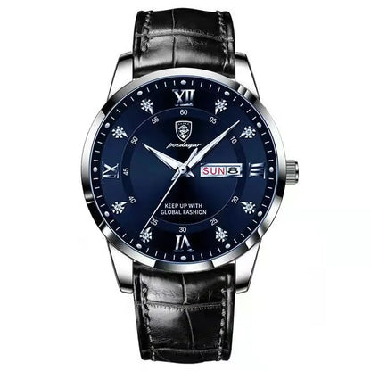 Men’s Stainless Steel Analog Watch - Luxury Waterproof Leather Quartz Timepiece