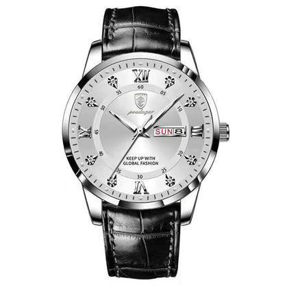 Men’s Stainless Steel Analog Watch - Luxury Waterproof Leather Quartz Timepiece