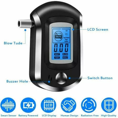 Mini Digital Breath Alcohol Tester with LCD Screen & Mouthpieces