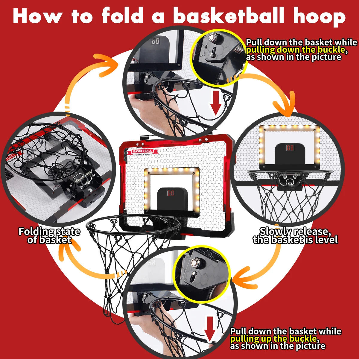Mini Basketball Hoop with Fixed Hanging, Real Shooting Fun, Durable Polypropylene, Quick Setup & Removal For Ages 3+