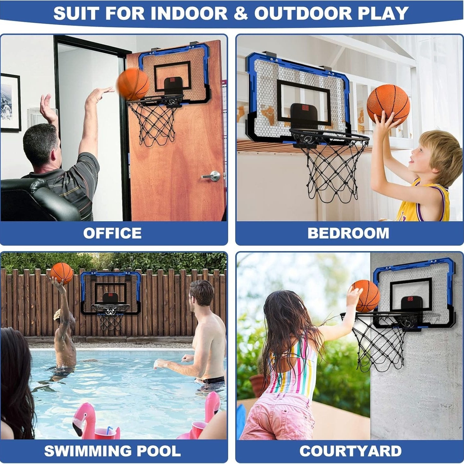 Mini Basketball Hoop with Fixed Hanging, Real Shooting Fun, Durable Polypropylene, Quick Setup & Removal For Ages 3+