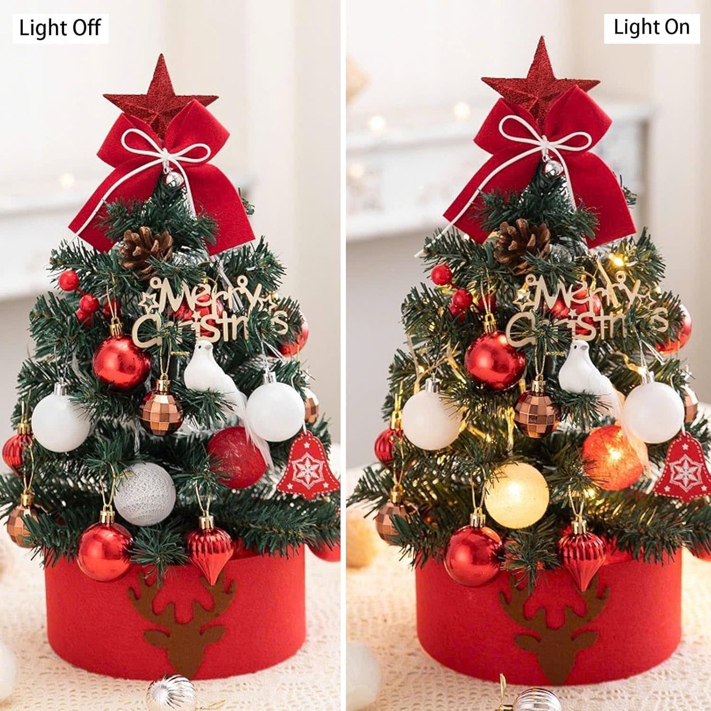 Mini Decorative Christmas Tree for Desktop with LED Lights, Safe Materials, Easy to Install and Disassemble
