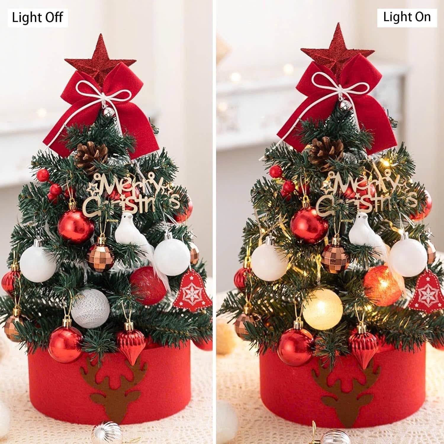 Mini Decorative Christmas Tree for Desktop with LED Lights, Safe Materials, Easy to Install and Disassemble
