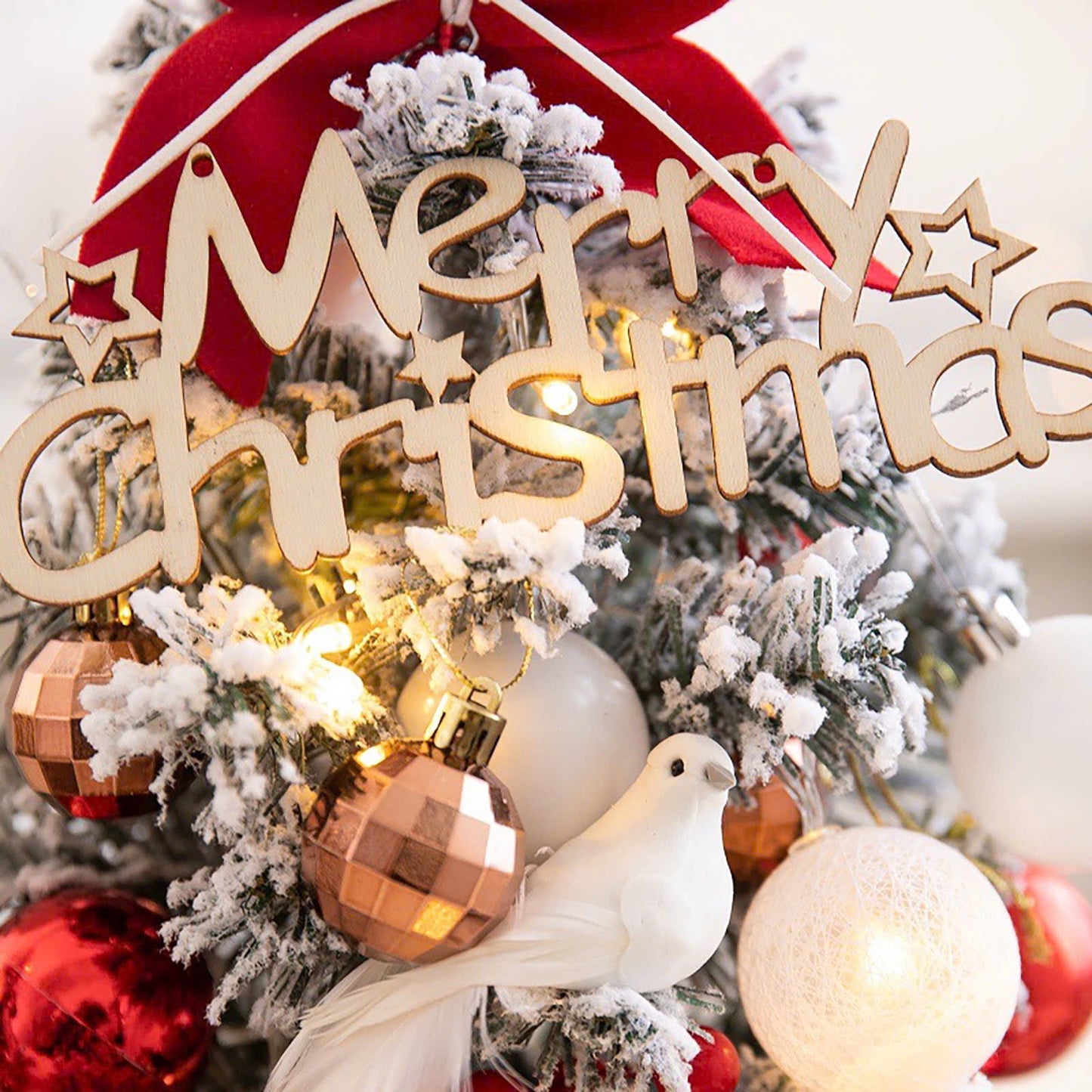 Mini Decorative Christmas Tree for Desktop with LED Lights, Safe Materials, Easy to Install and Disassemble
