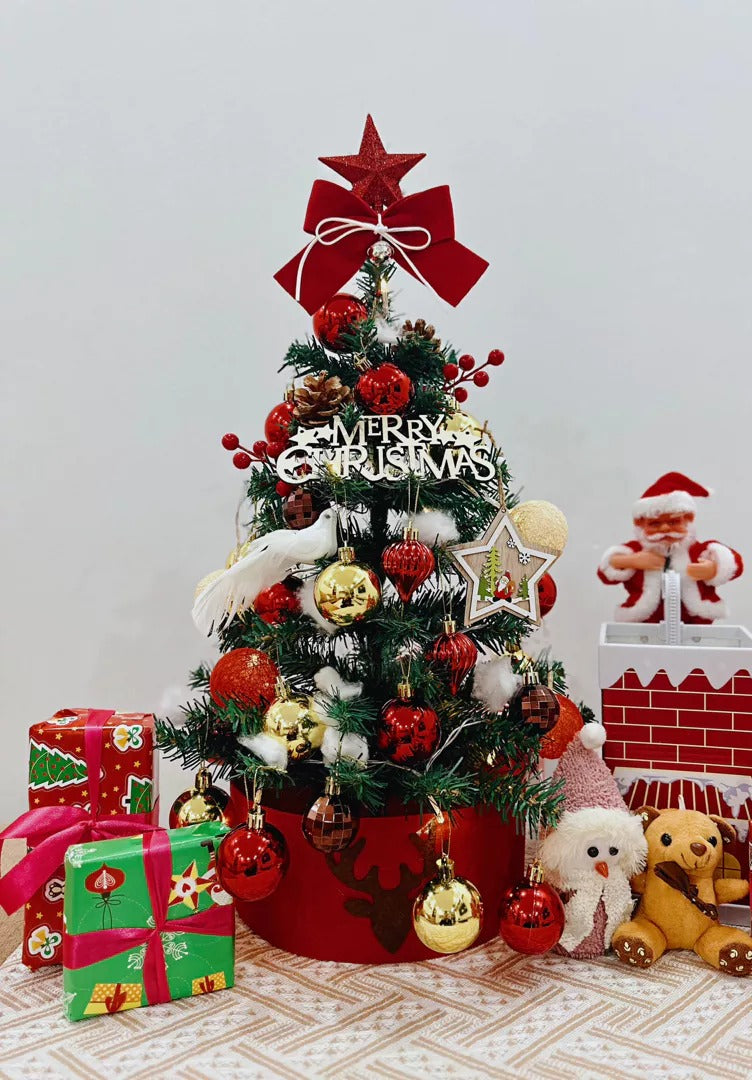 Mini Decorative Christmas Tree for Desktop with LED Lights, Safe Materials, Easy to Install and Disassemble