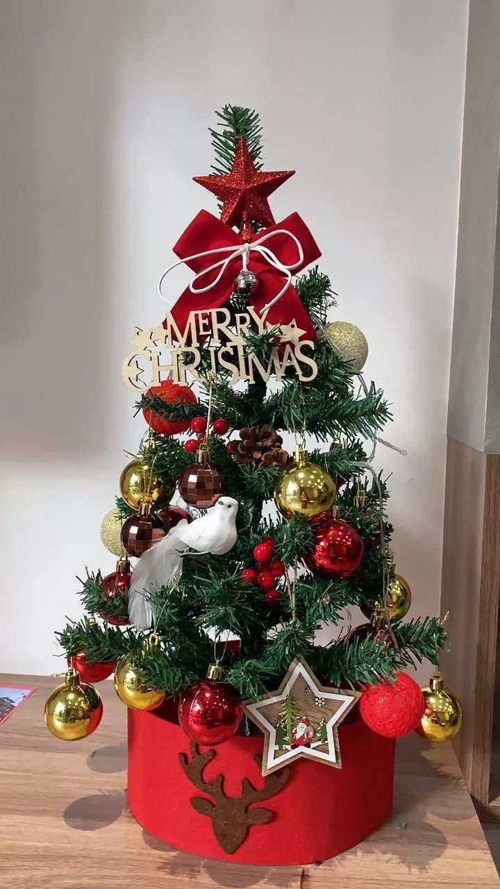 Mini Decorative Christmas Tree for Desktop with LED Lights, Safe Materials, Easy to Install and Disassemble