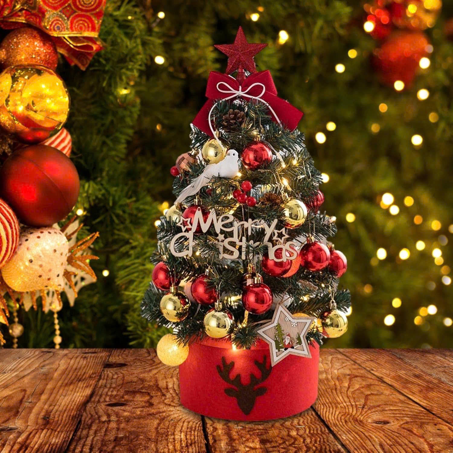 Mini Decorative Christmas Tree for Desktop with LED Lights, Safe Materials, Easy to Install and Disassemble