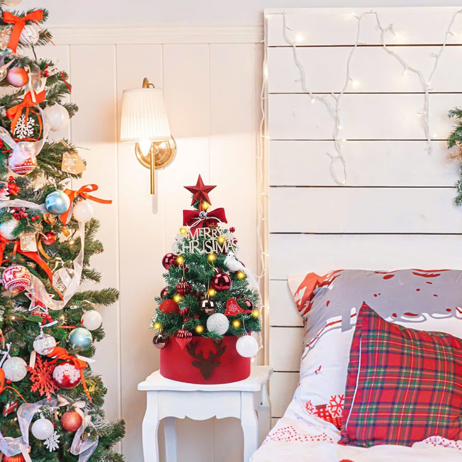 Mini Decorative Christmas Tree for Desktop with LED Lights, Safe Materials, Easy to Install and Disassemble