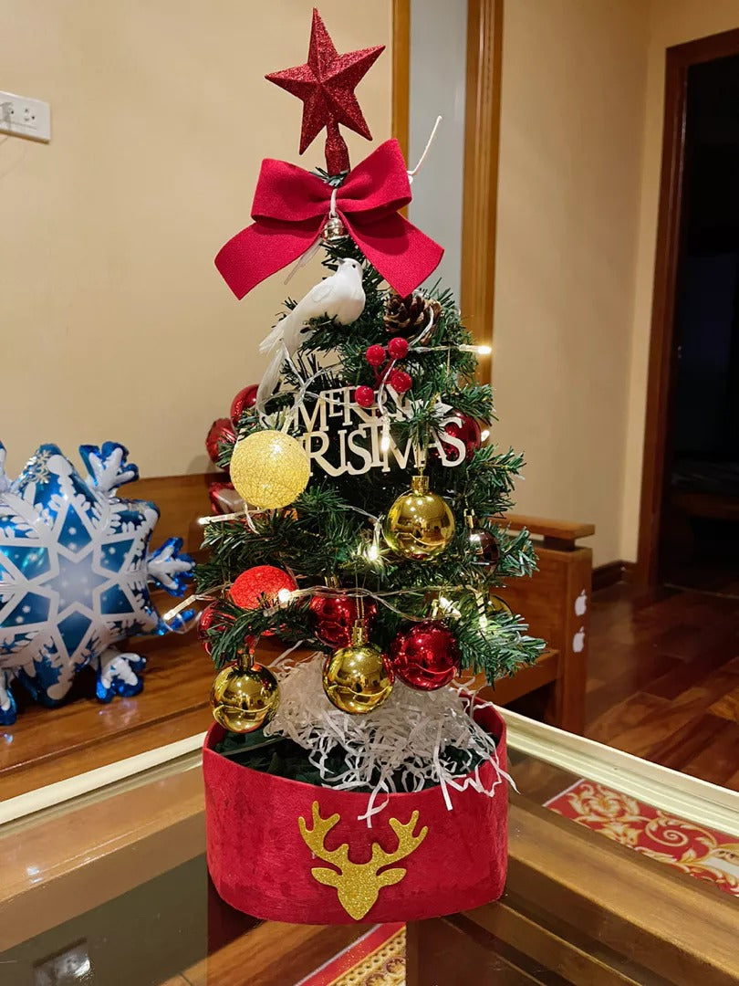 Mini Decorative Christmas Tree for Desktop with LED Lights, Safe Materials, Easy to Install and Disassemble