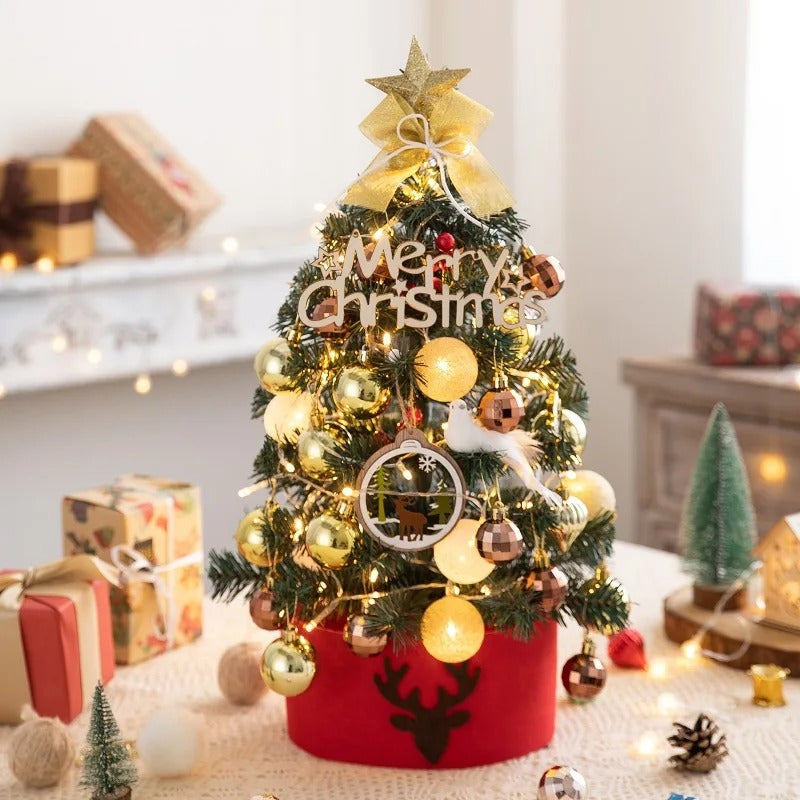 Mini Decorative Christmas Tree for Desktop with LED Lights, Safe Materials, Easy to Install and Disassemble