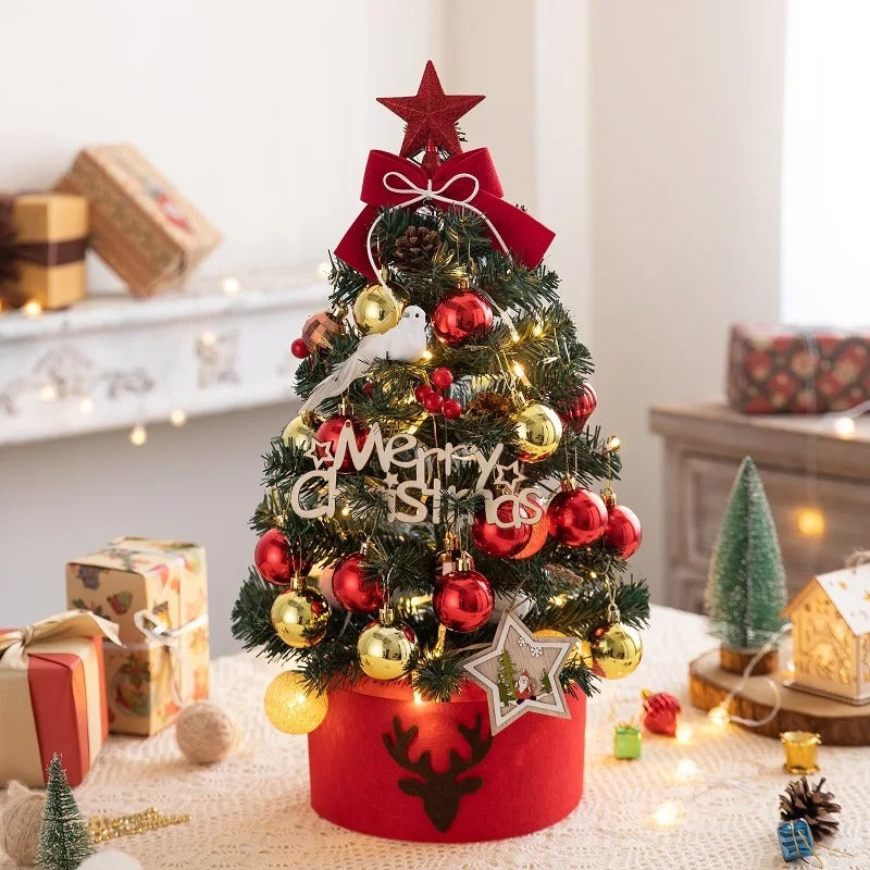 Mini Decorative Christmas Tree for Desktop with LED Lights, Safe Materials, Easy to Install and Disassemble