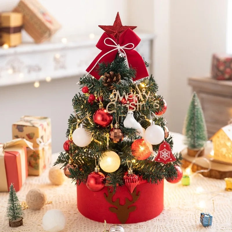 Mini Decorative Christmas Tree for Desktop with LED Lights, Safe Materials, Easy to Install and Disassemble