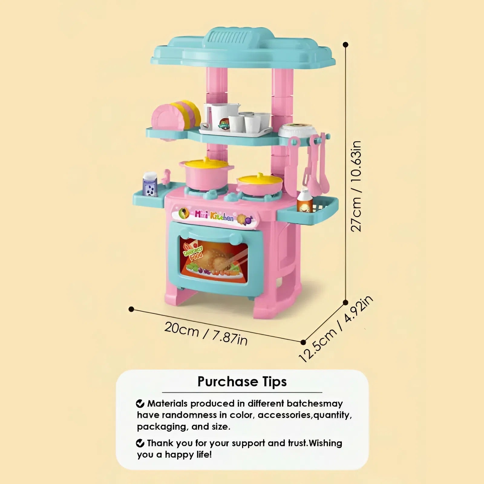 Mini Kitchen Toy with 48 Accessories, Safe ABS Plastic, Realistic Cooking Playset, Perfect Gift for Boys and Girls Ages 3+