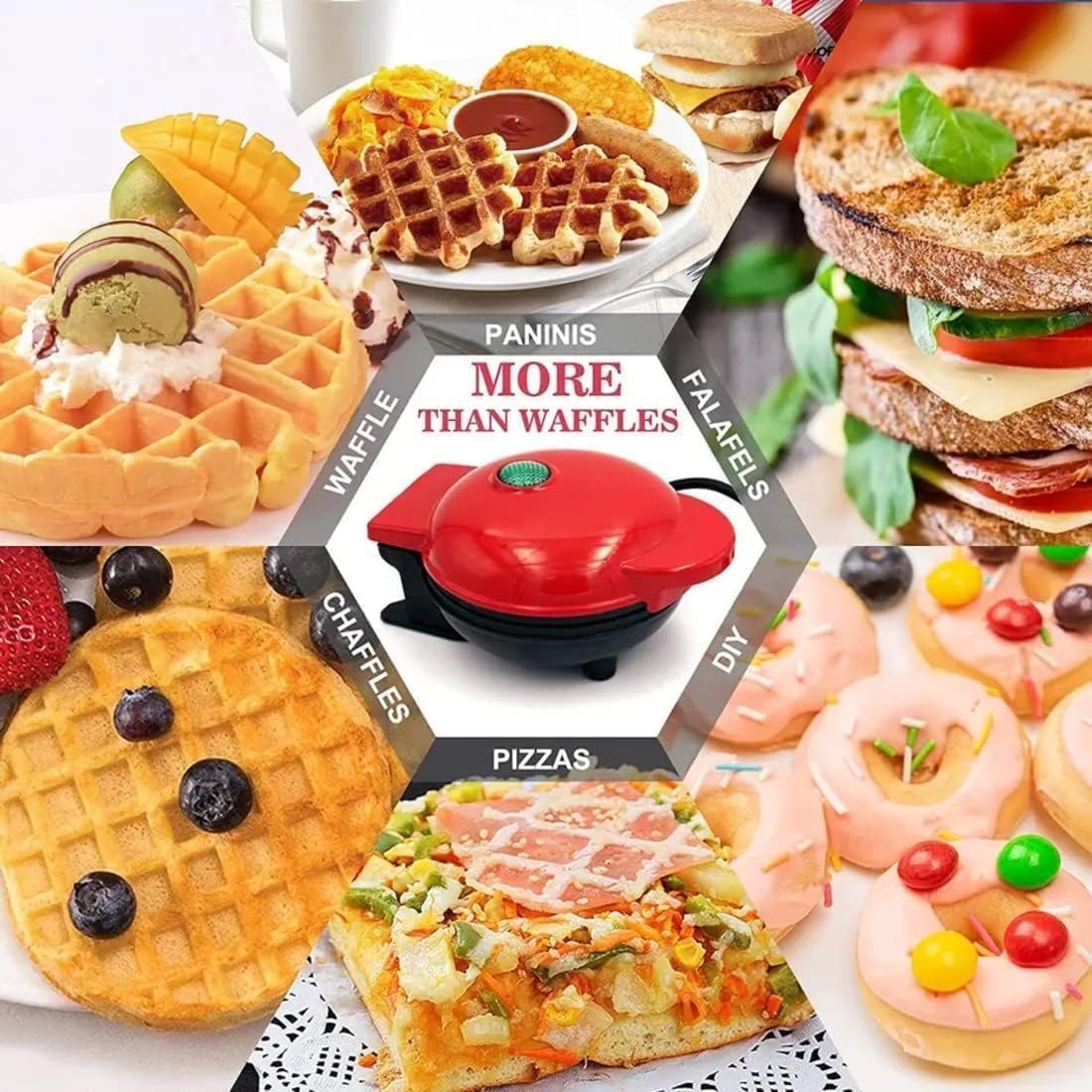 Mini Portable Waffle Maker with 350W Fast Heating, Compact & Lightweight, Easy to Use and Clean