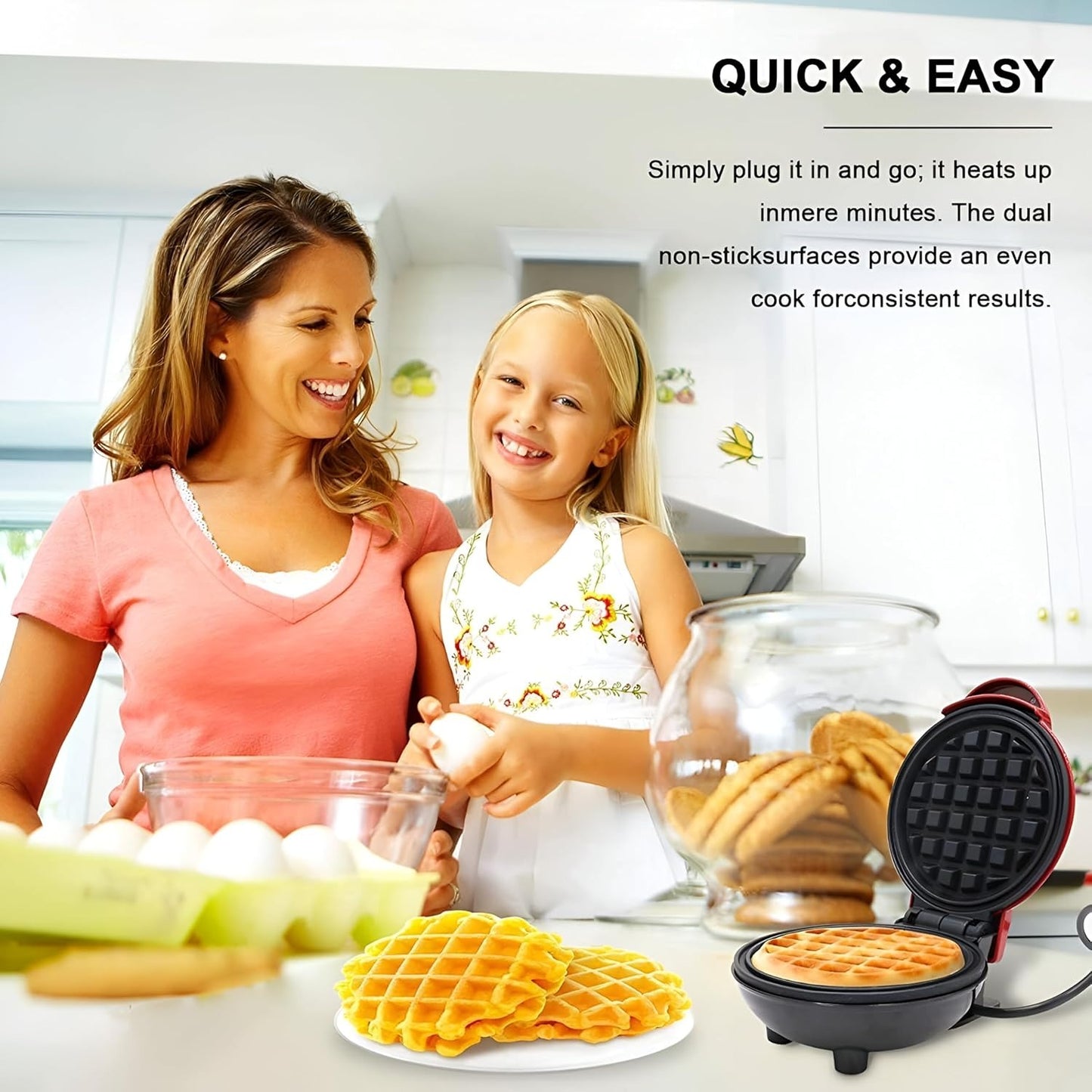 Mini Portable Waffle Maker with 350W Fast Heating, Compact & Lightweight, Easy to Use and Clean