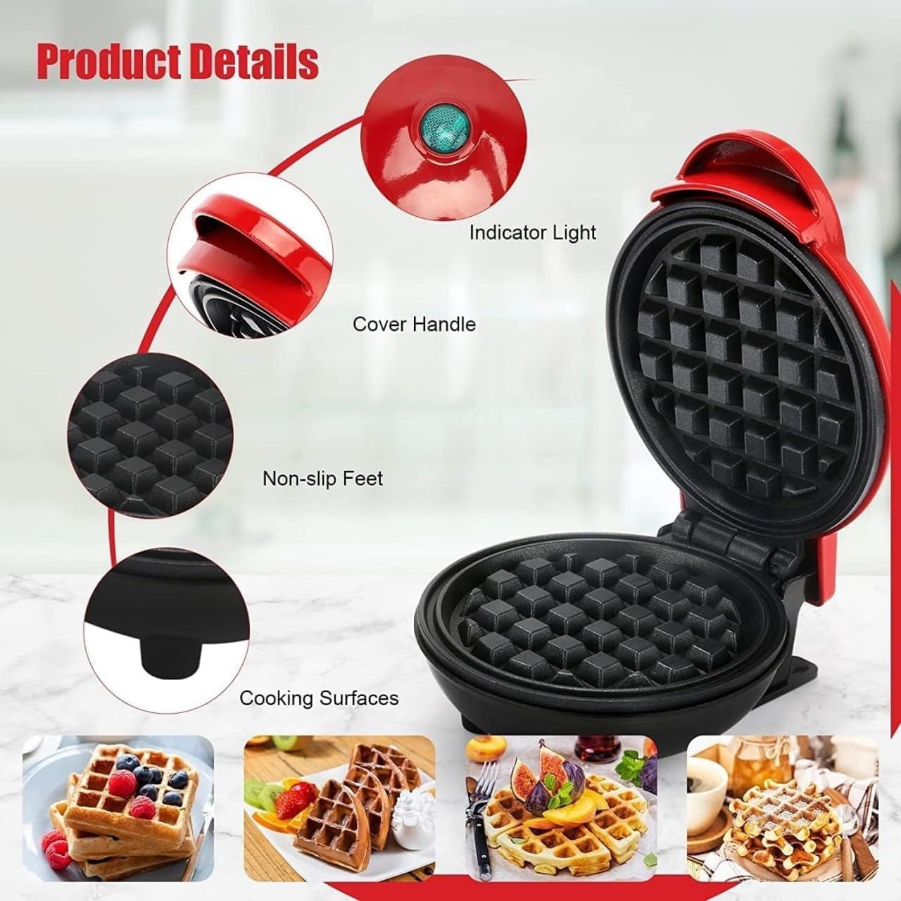 Mini Portable Waffle Maker with 350W Fast Heating, Compact & Lightweight, Easy to Use and Clean