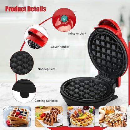 Mini Portable Waffle Maker with 350W Fast Heating, Compact & Lightweight, Easy to Use and Clean
