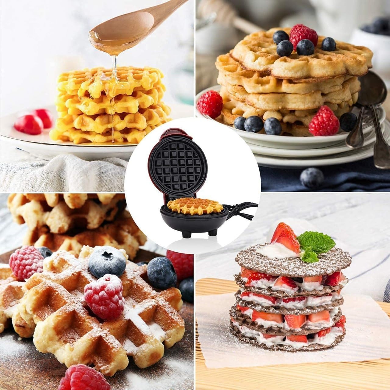 Mini Portable Waffle Maker with 350W Fast Heating, Compact & Lightweight, Easy to Use and Clean