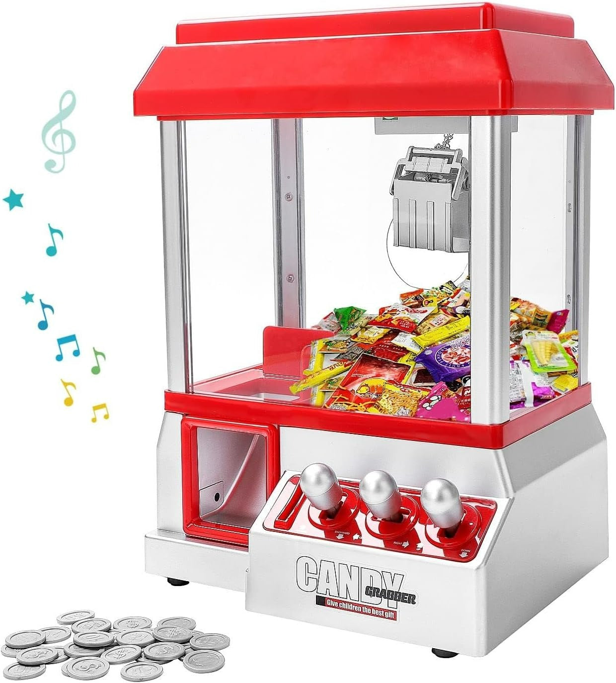 Miniature Candy Grabber with Manual Joystick Control, Retro Arcade Design, and Music & Sound Effects, Safe for Ages 3+