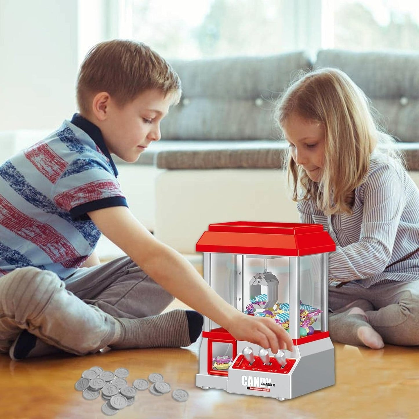 Miniature Candy Grabber with Manual Joystick Control, Retro Arcade Design, and Music & Sound Effects, Safe for Ages 3+