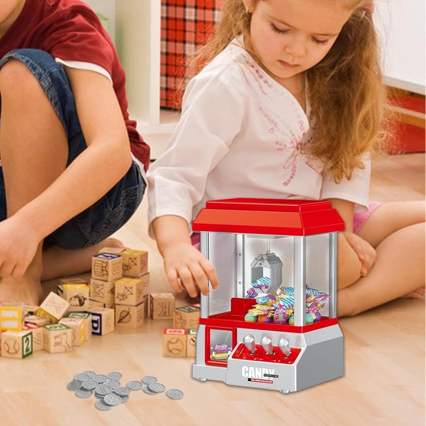 Miniature Candy Grabber with Manual Joystick Control, Retro Arcade Design, and Music & Sound Effects, Safe for Ages 3+